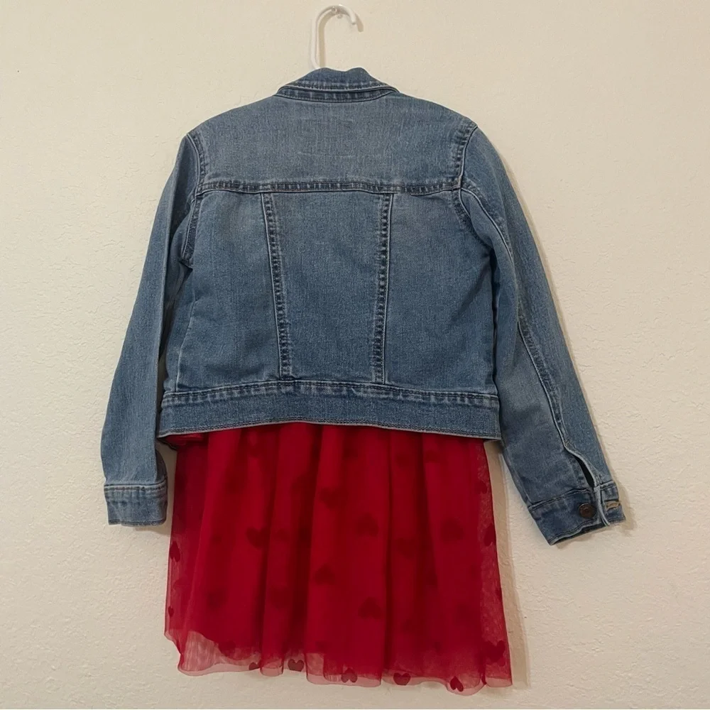 Old Navy Stylish Denim Jacket with Red Dress for Kids size 5, 6-7 outfit bundle